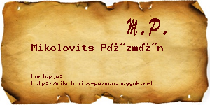 Mikolovits Pázmán névjegykártya